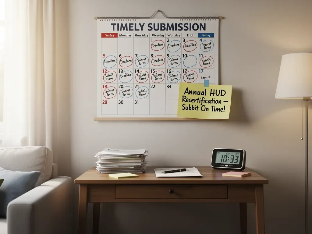 HUD recertification deadline marked on a calendar