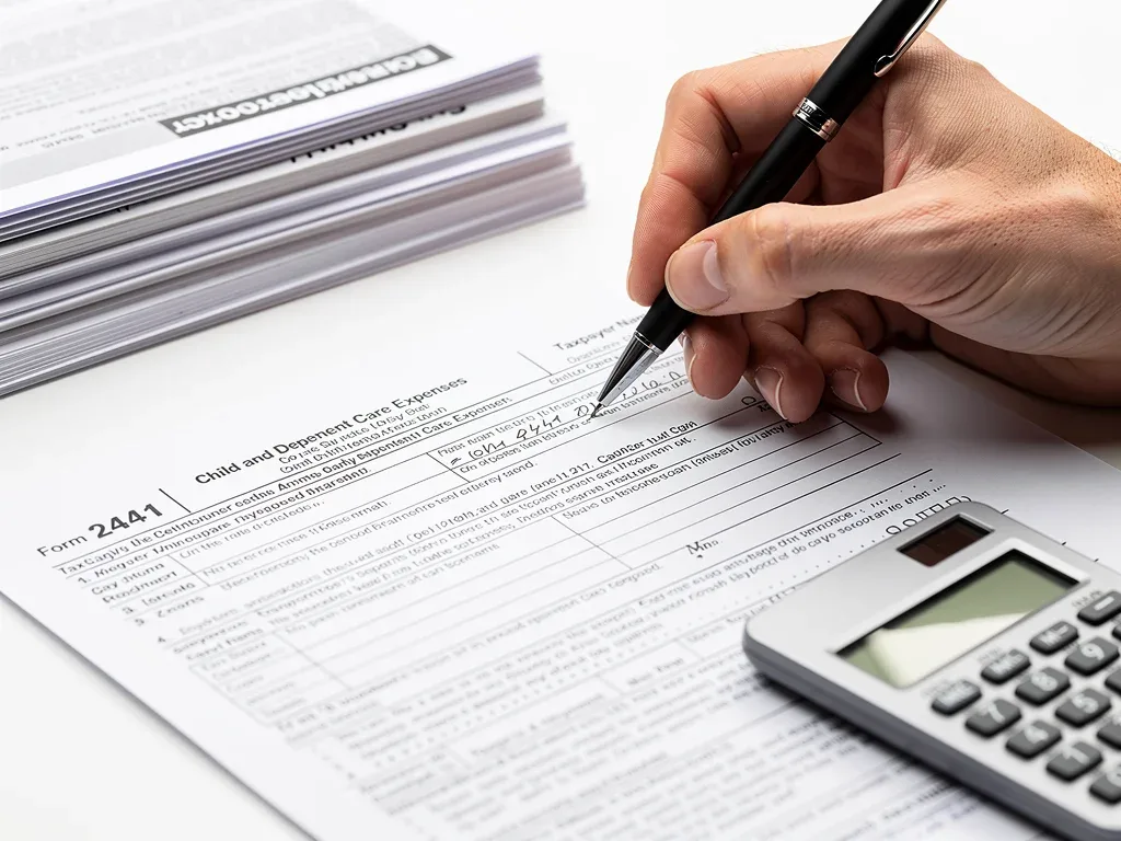 Taxpayer preparing information needed to complete IRS Form 2441