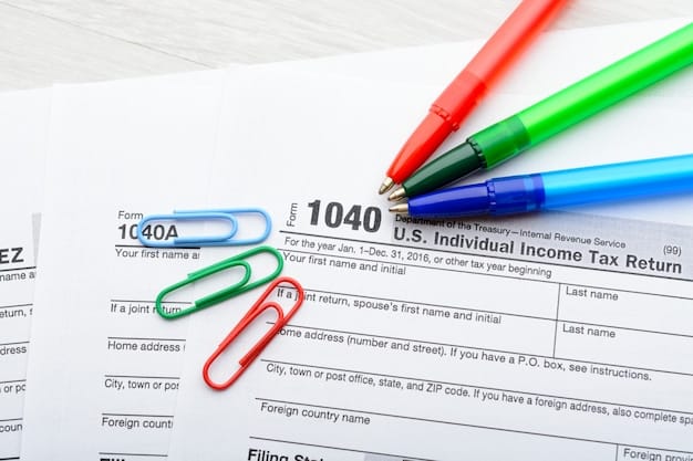 A close-up of a tax form 1040, with the Child Tax Credit section highlighted. A pen rests on the form, and a calculator is visible in the background, signifying the calculations involved in claiming the credit.