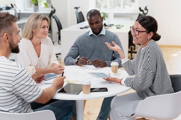 A diverse group of people sitting at a table, engaged in a discussion with a lawyer or advocate, symbolizing the support and guidance available during the appeal process.