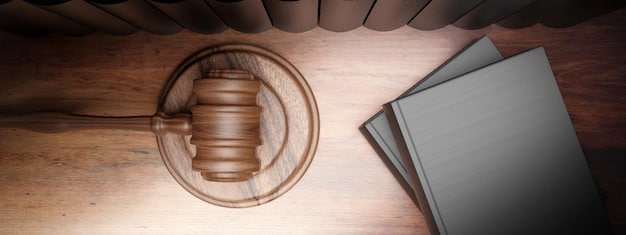A gavel resting on a stack of legal documents, symbolizing the legislative process and its impact on federal benefit programs. The image is set in a dimly lit room, conveying seriousness and formality.