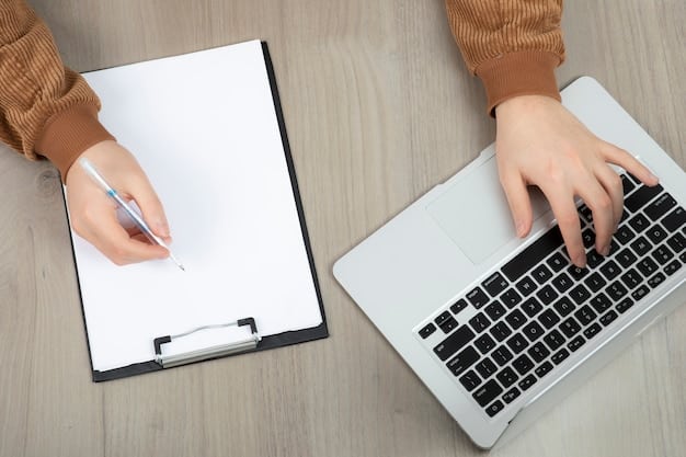 A pair of hands typing an appeal letter on a laptop. The background features a neat, organized workspace with documents and a pen. The lighting is soft and professional.
